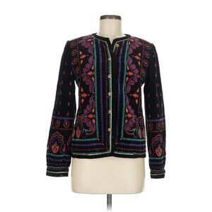Vtg Saxton Hall Velvet Quilted Jacket Black Printed Funky Colorful 8